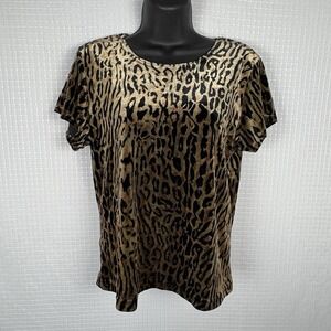Vintage Clio Velvet Cheetah Top Womens Size L Mob Wife Animal Print Retro Glam